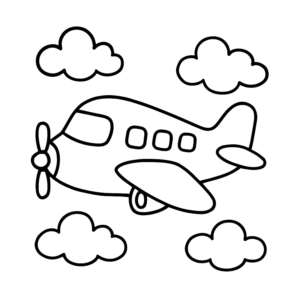 Airplane with Clouds Coloring Page