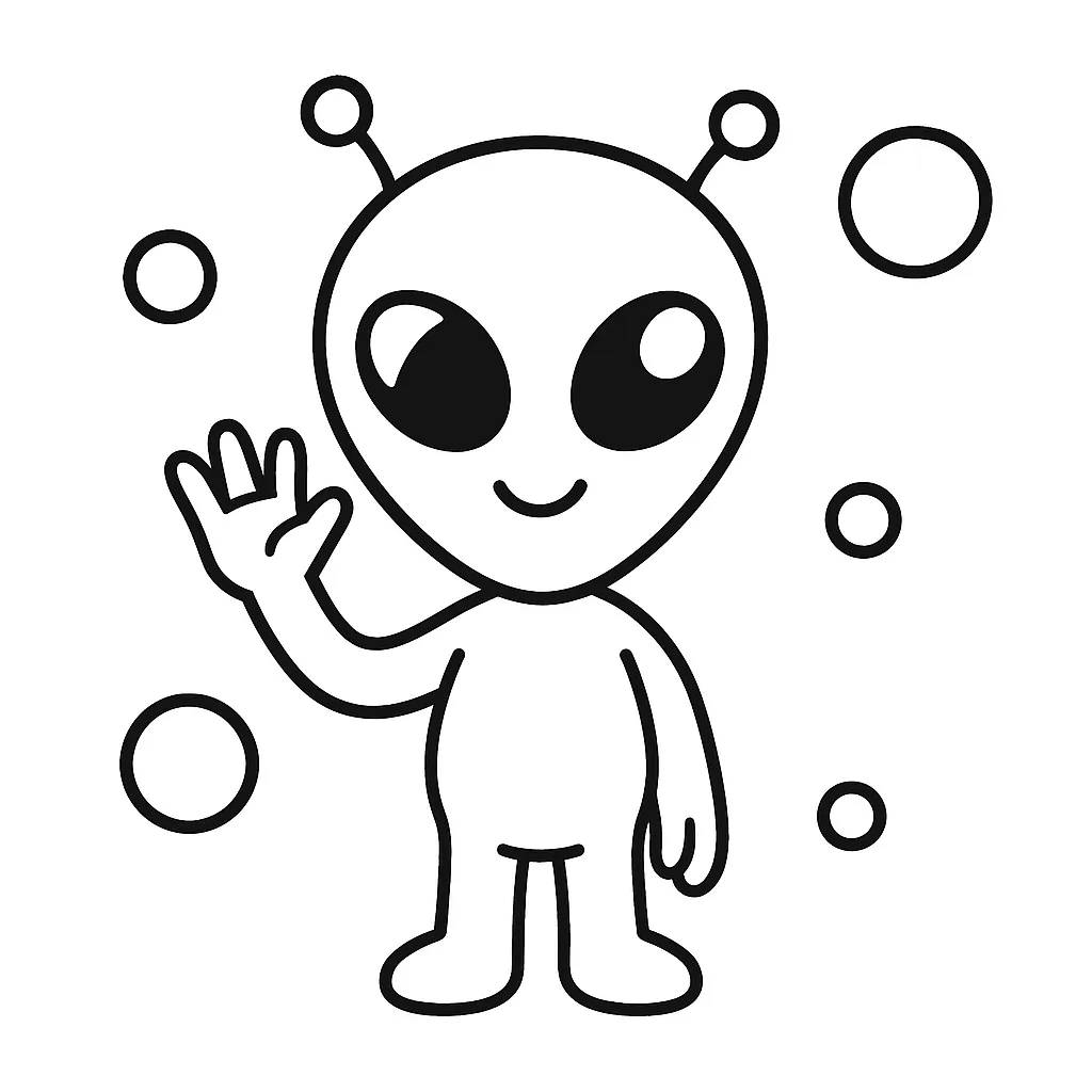 Alien Waving Hello Coloring Page