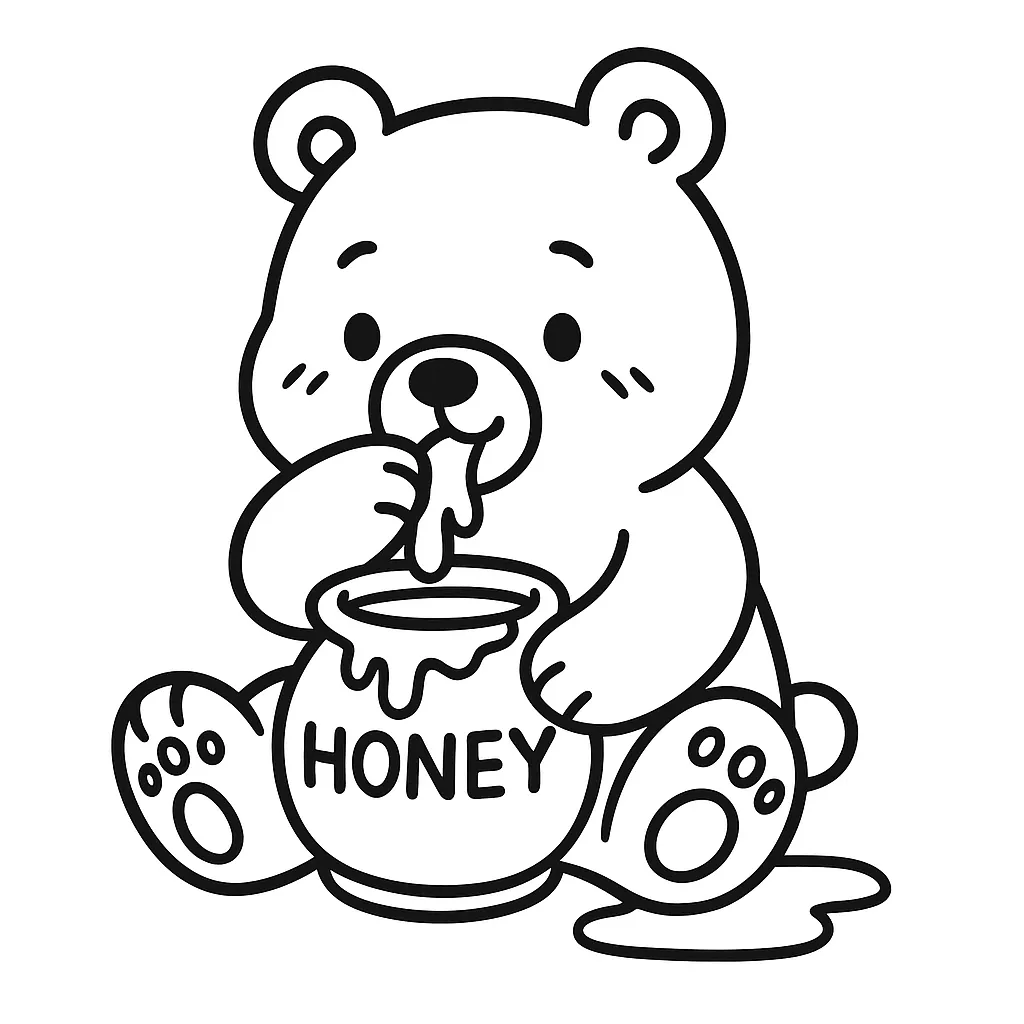 Bear Eating Honey from a Jar Coloring Page