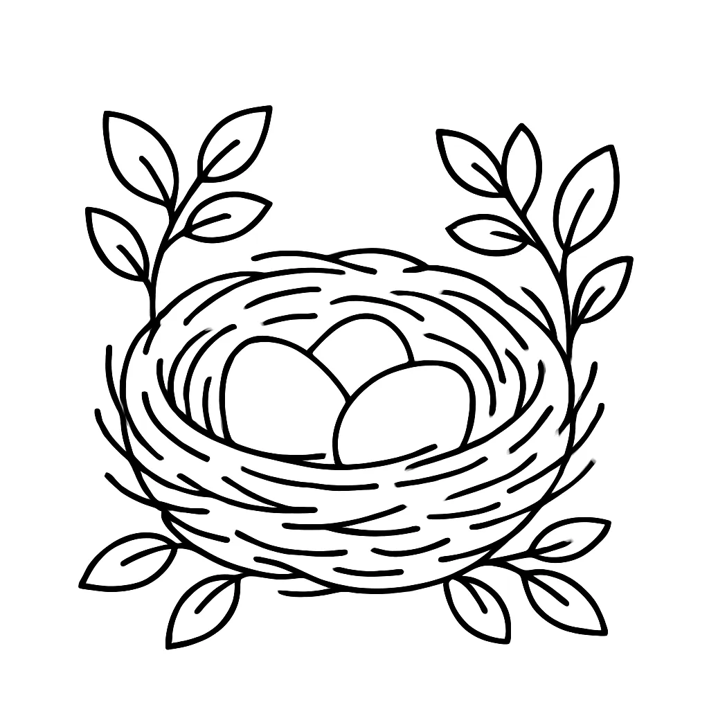 Bird Nest with Eggs Coloring Page
