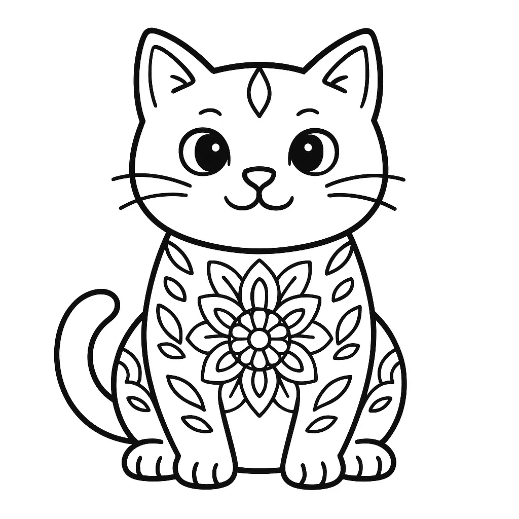 Black Cat Mandala Coloring Page