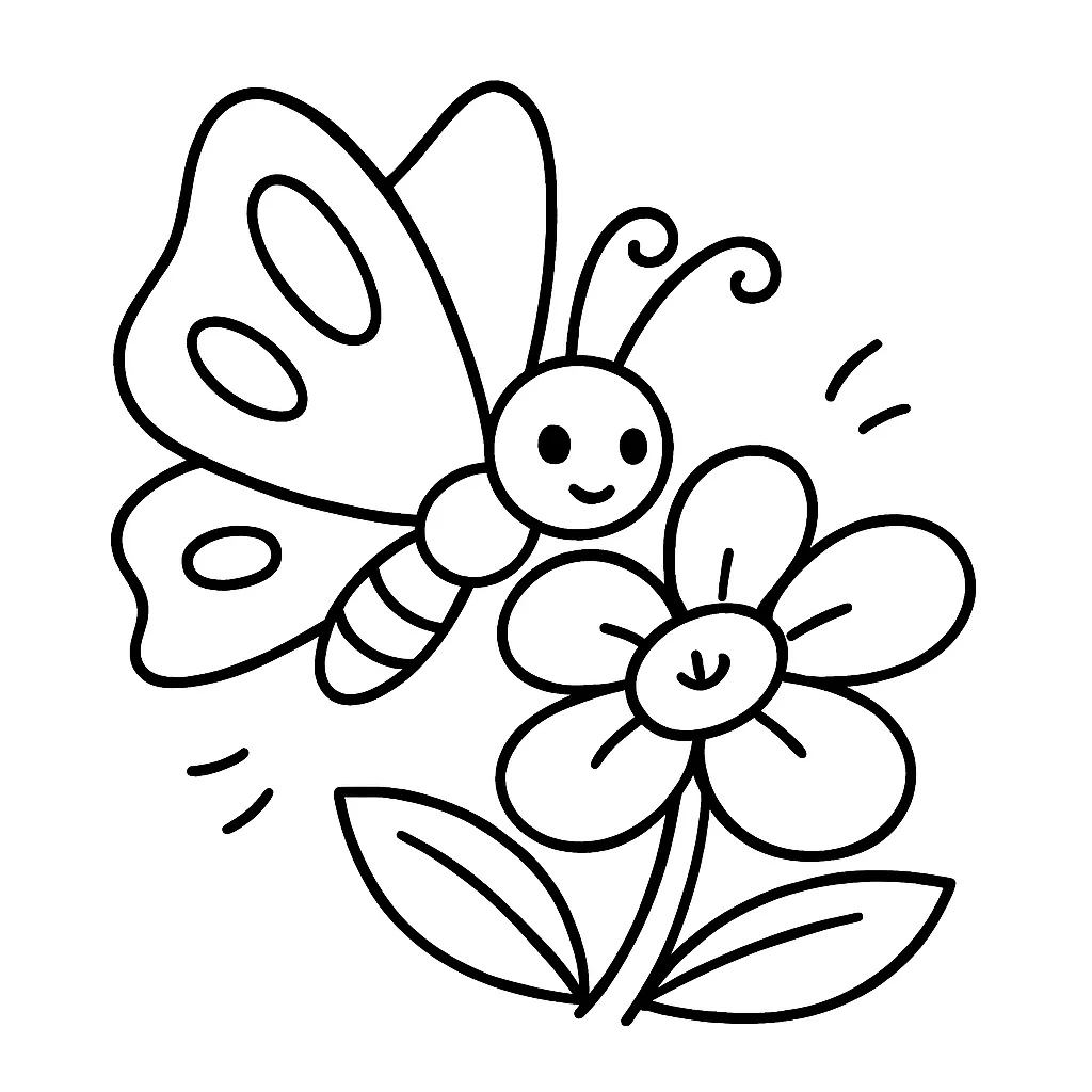 Butterfly on Blossom Coloring Page