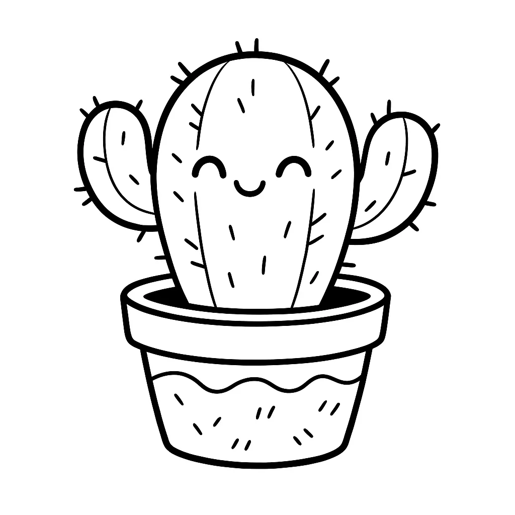 Cactus in a Pot Coloring Page