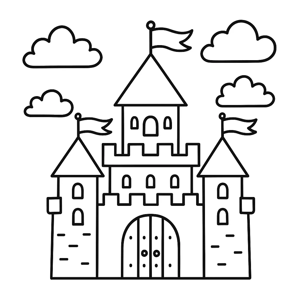 Castle with Flags Coloring Page