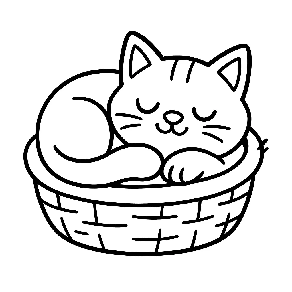 Cat Curled Up Sleeping Coloring Page