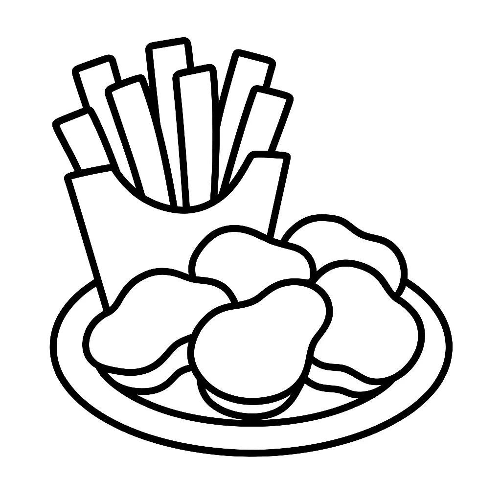 Chicken Nuggets with Fries Coloring Page