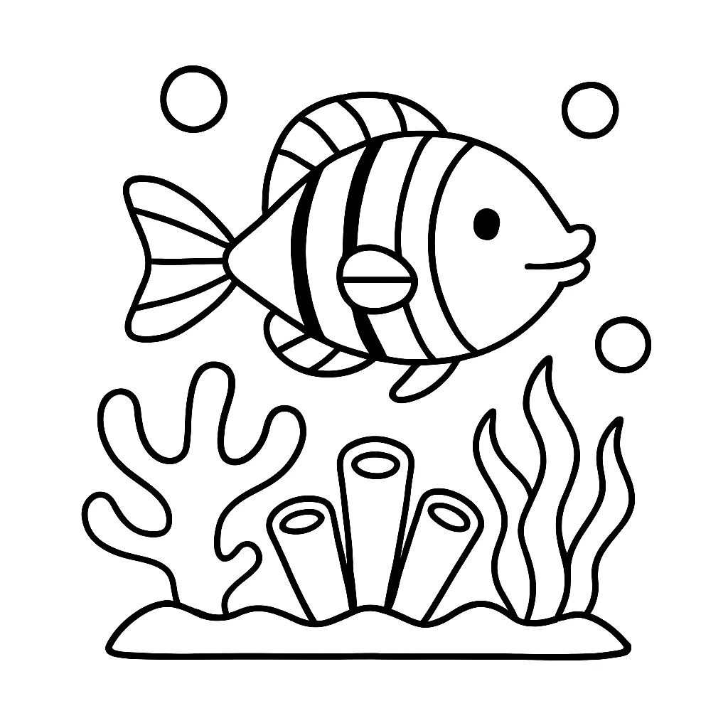 Coral Reef with Fish Coloring Page