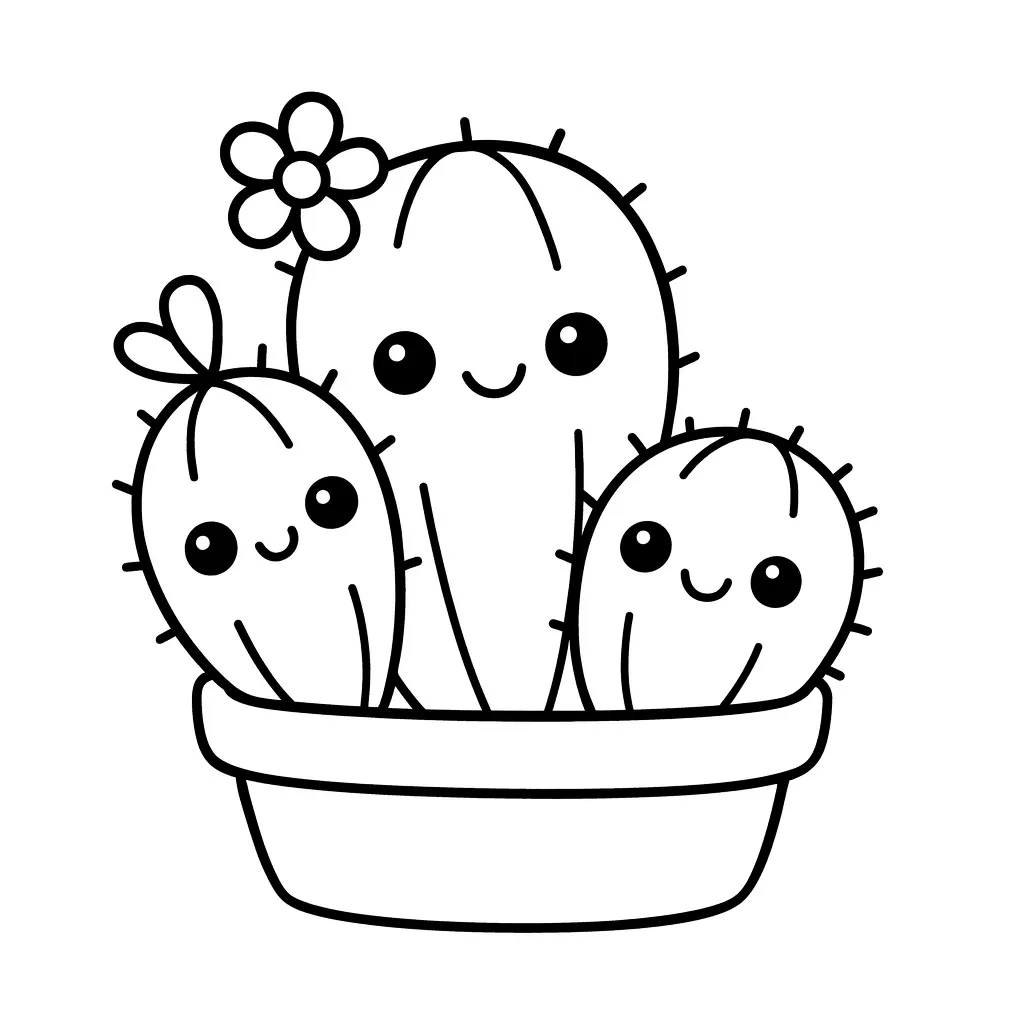 Cute Cactus Family Coloring Page
