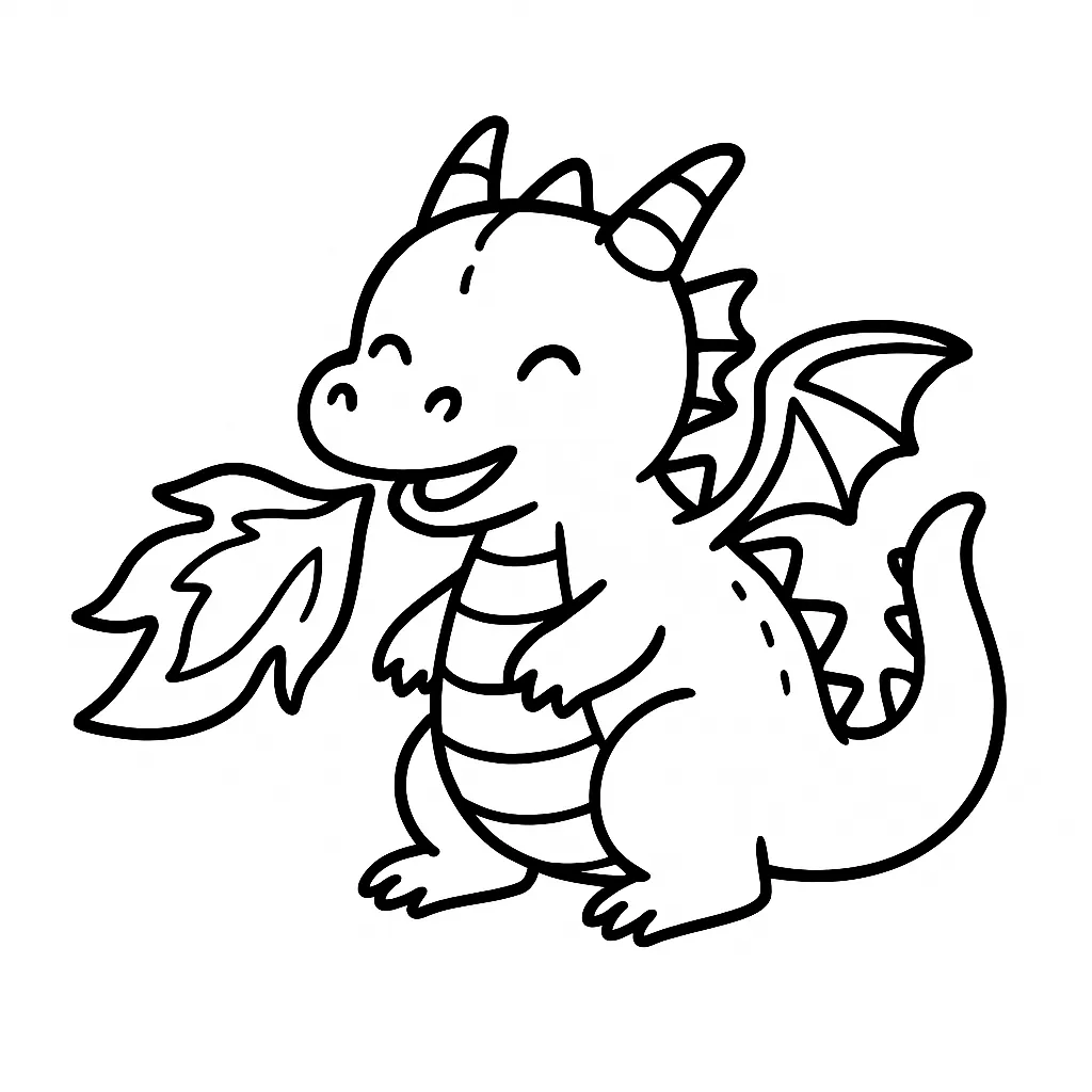 Cute Dragon Breathing Fire Coloring Page