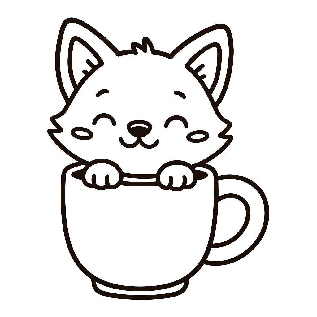 Cute Fox in Mug Coloring Page