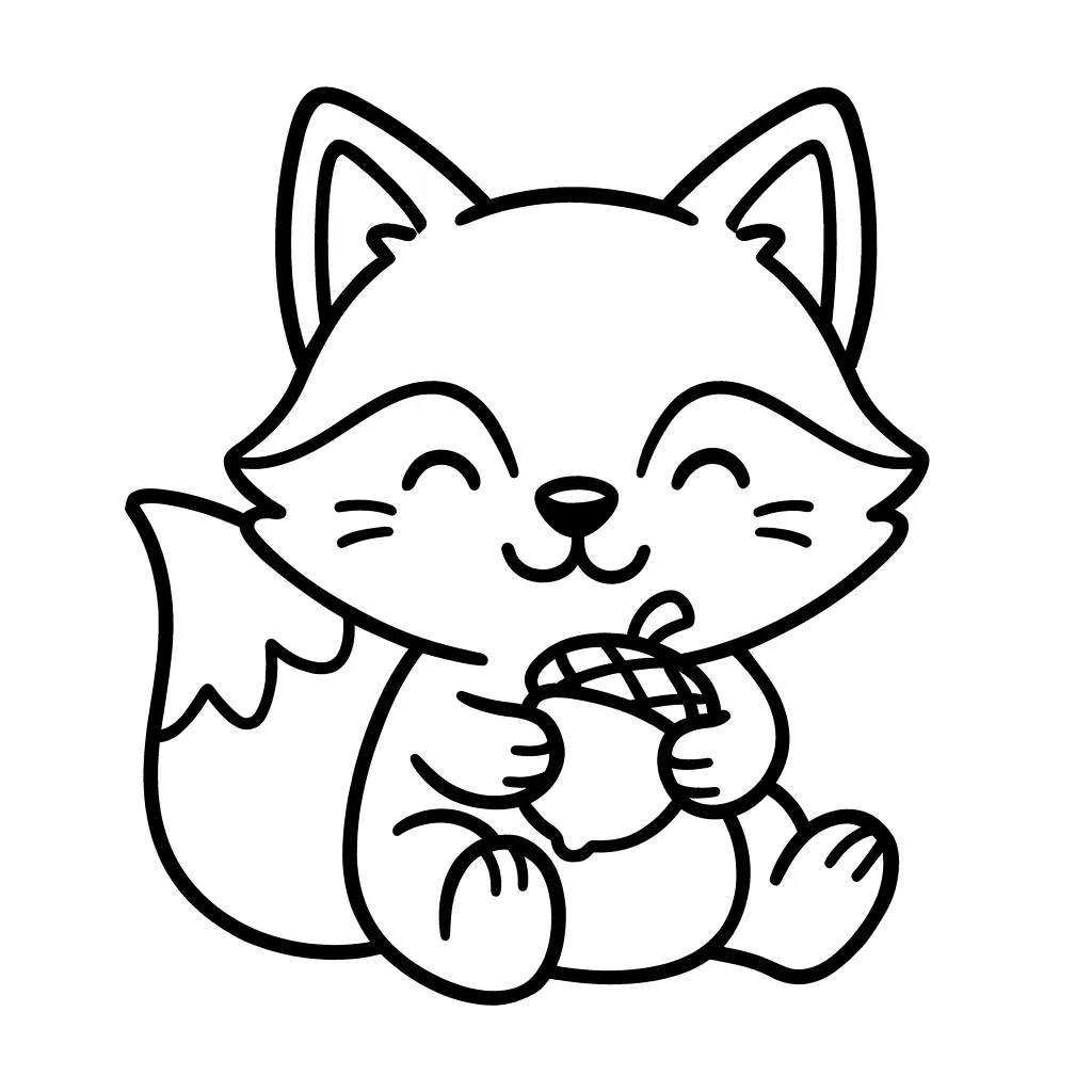 Cute Fox with Acorn Coloring Page