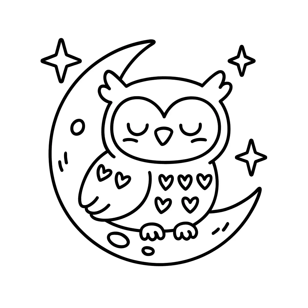 Cute Owl on Moon Coloring Page