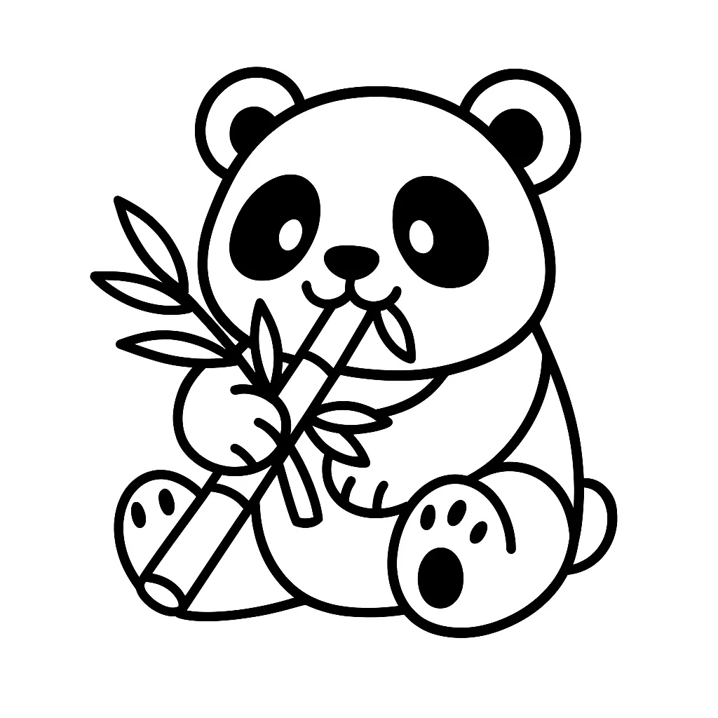 Cute Panda Eating Bamboo Coloring Page