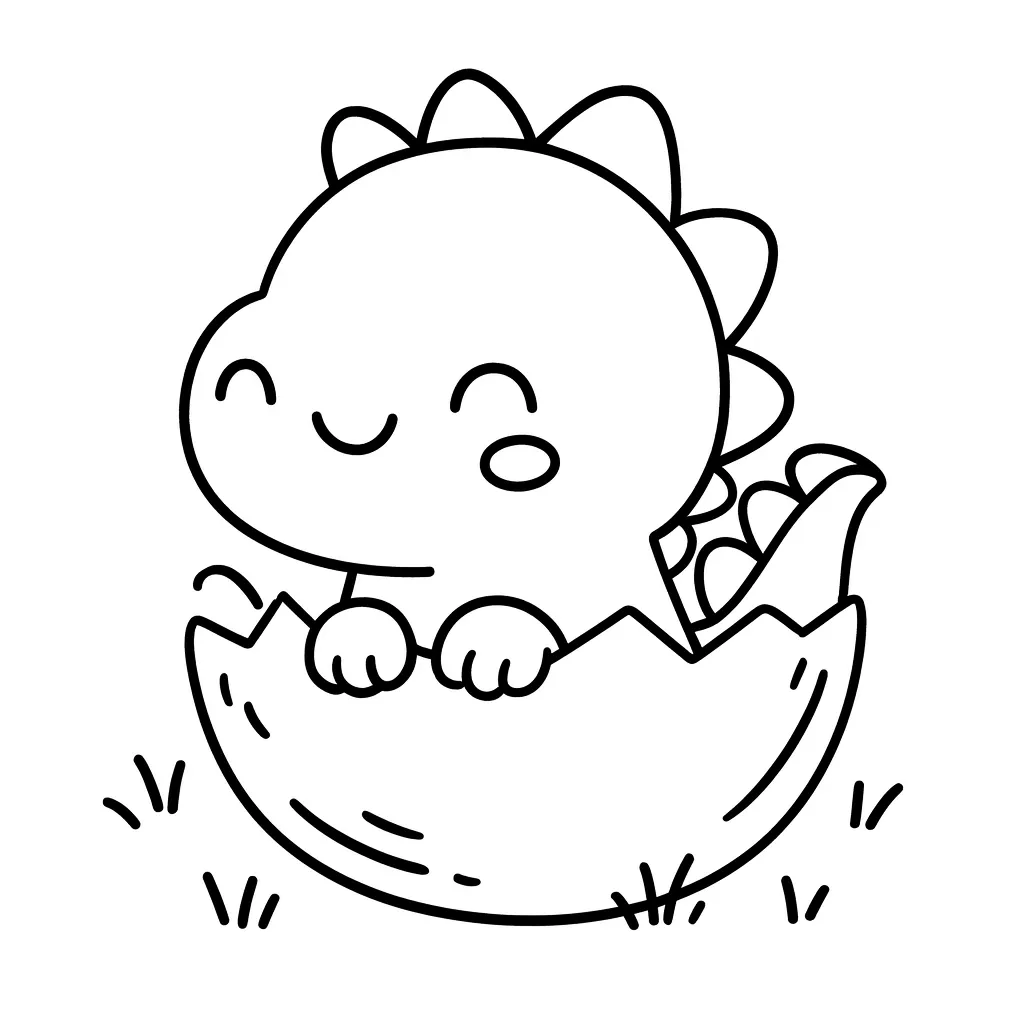 Cute Simple Dino Hatching Coloring Page