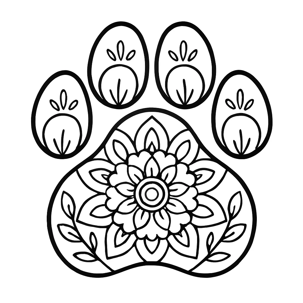 Dog Paw Mandala Coloring Page