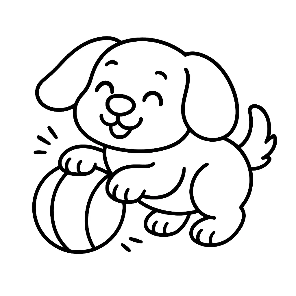 Dog with Floppy Ears Playing with Ball Coloring Page
