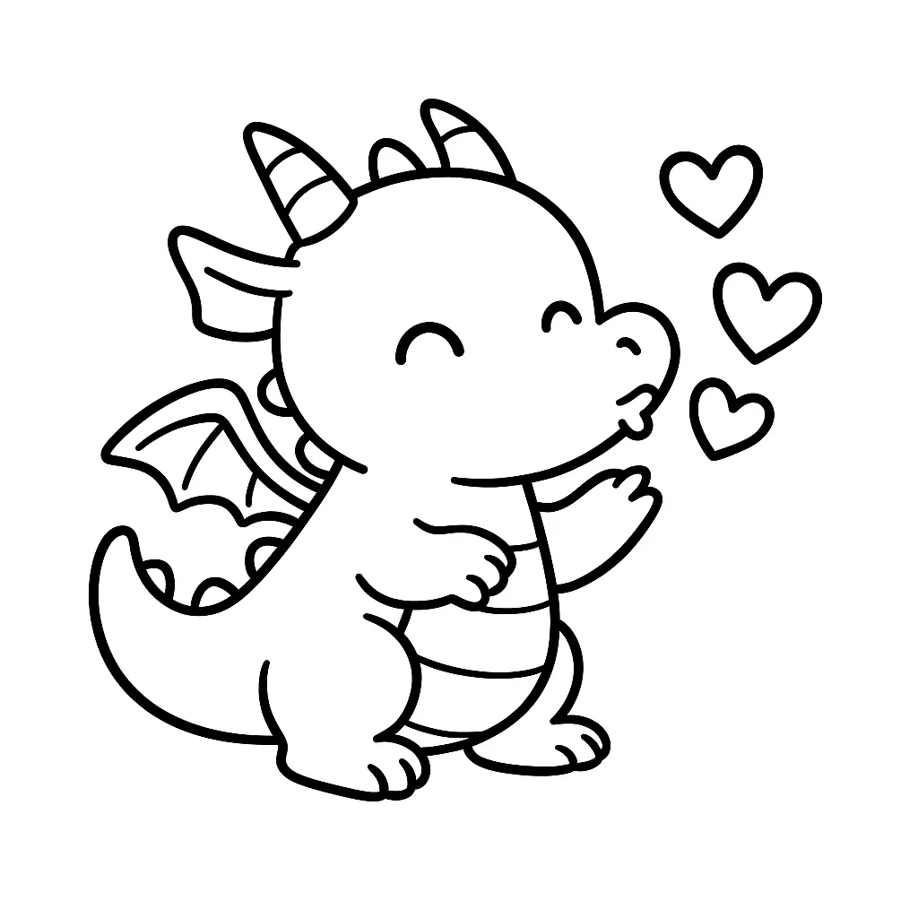 Dragon Blowing Hearts Coloring Page
