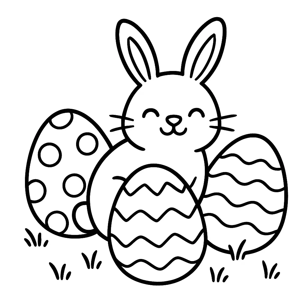 Easter Eggs and Bunny Coloring Page