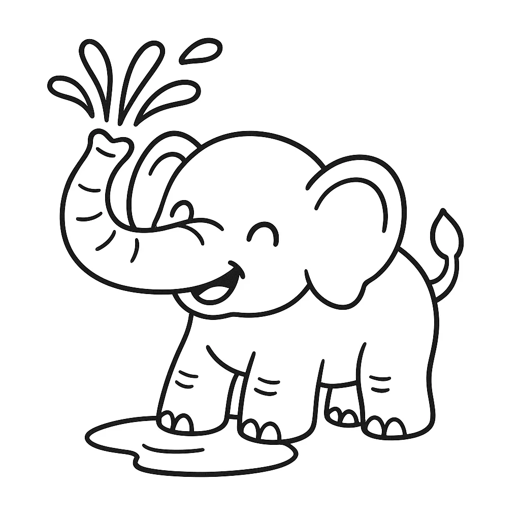 Elephant Spraying Water with its Trunk Coloring Page