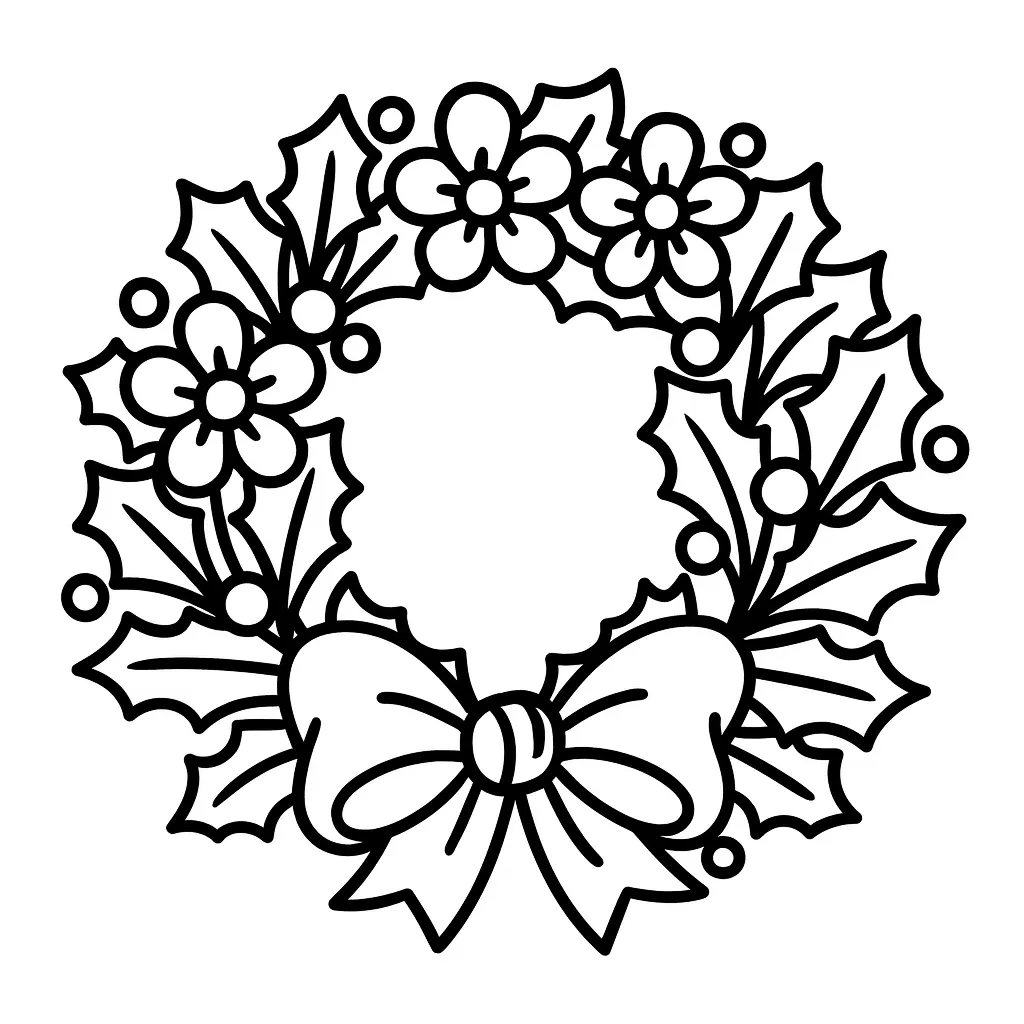 Floral Christmas Wreath Coloring Page