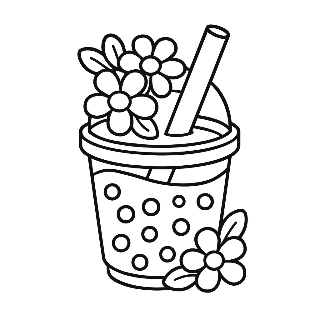 Flower Garden Boba Cup Coloring Page