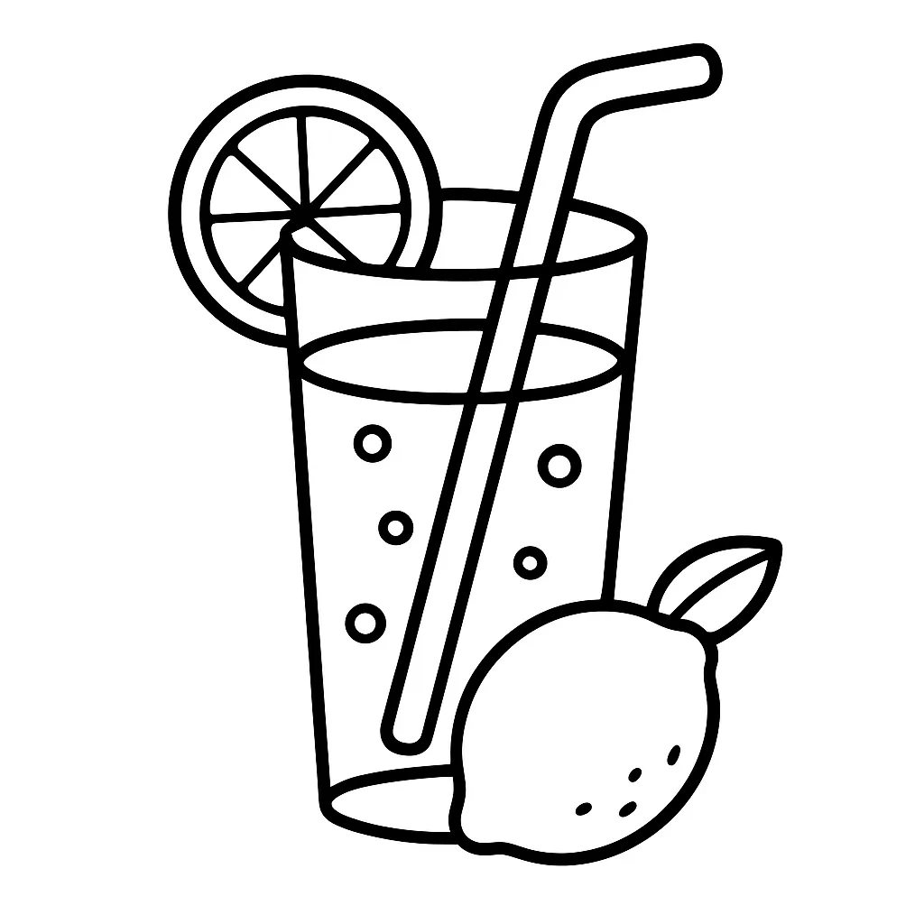 Glass of Lemonade with Straw Coloring Page