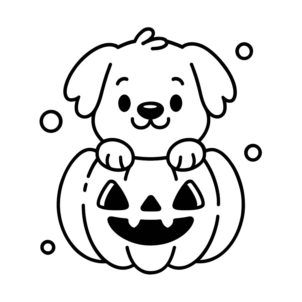 Halloween Puppy in Pumpkin Coloring Page