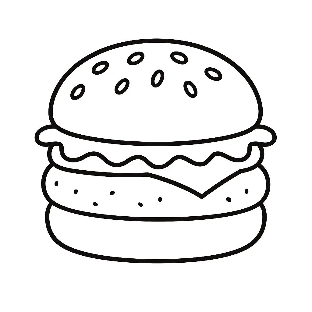 Hamburger with Sesame Bun Coloring Page