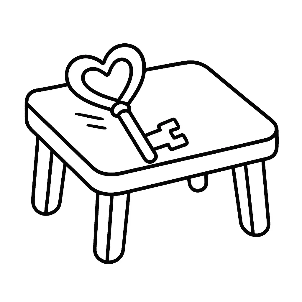 Heart-Shaped Key on a Table Coloring Page