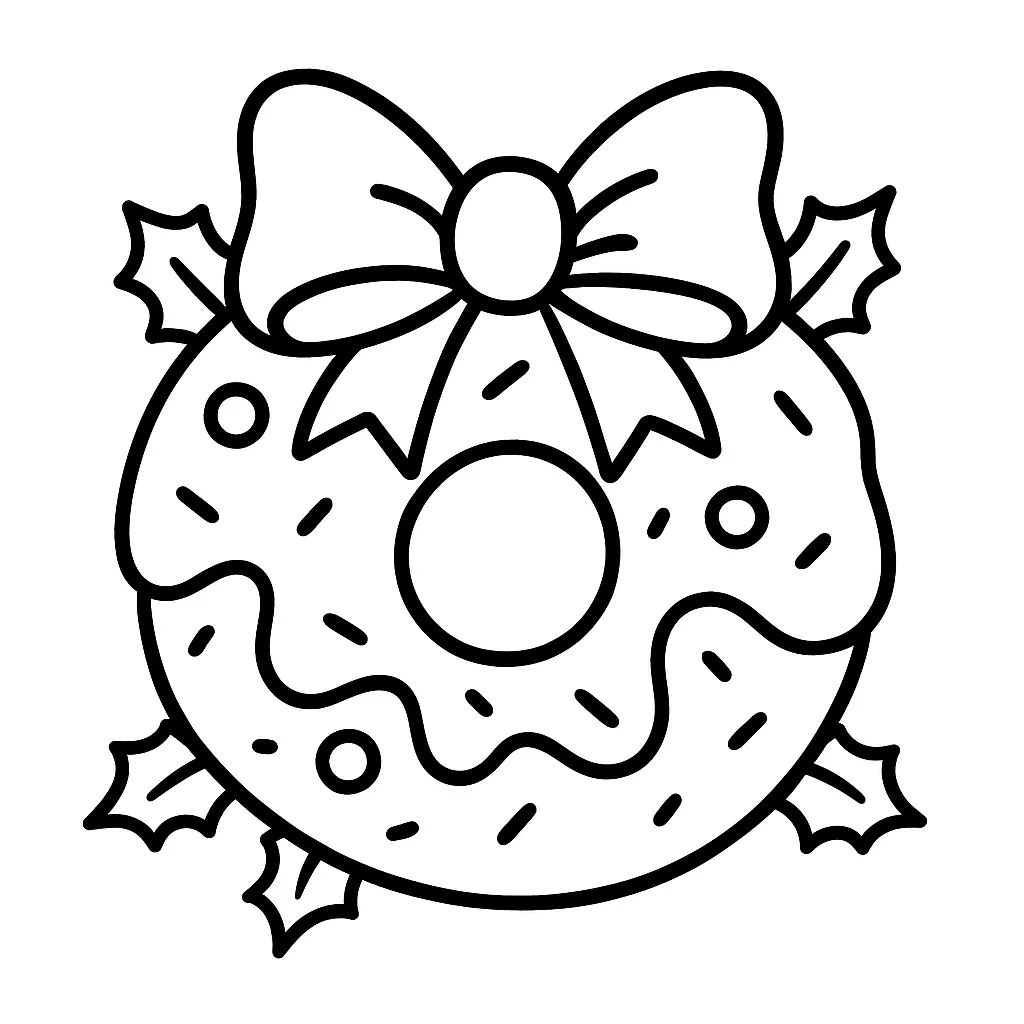 Holiday Donut Wreath Coloring Page