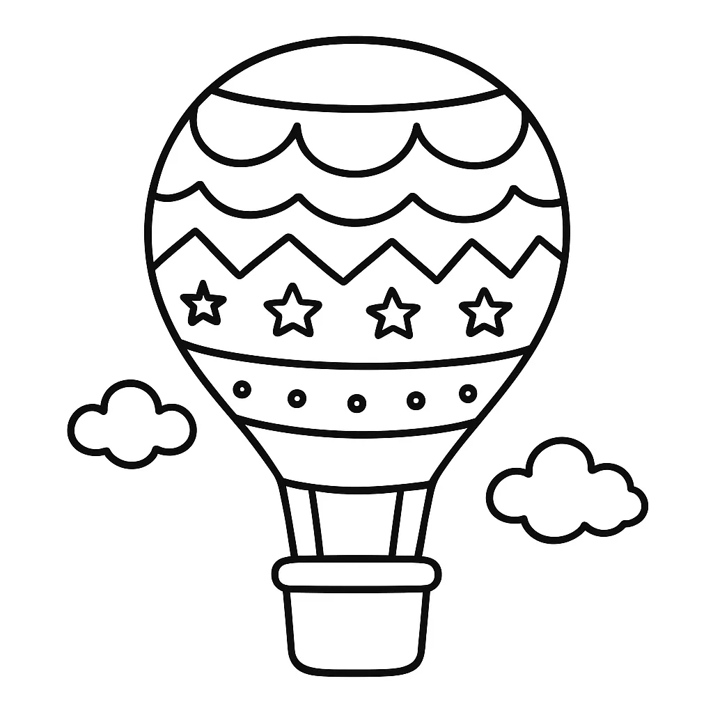 Hot Air Balloon with Patterns Coloring Page