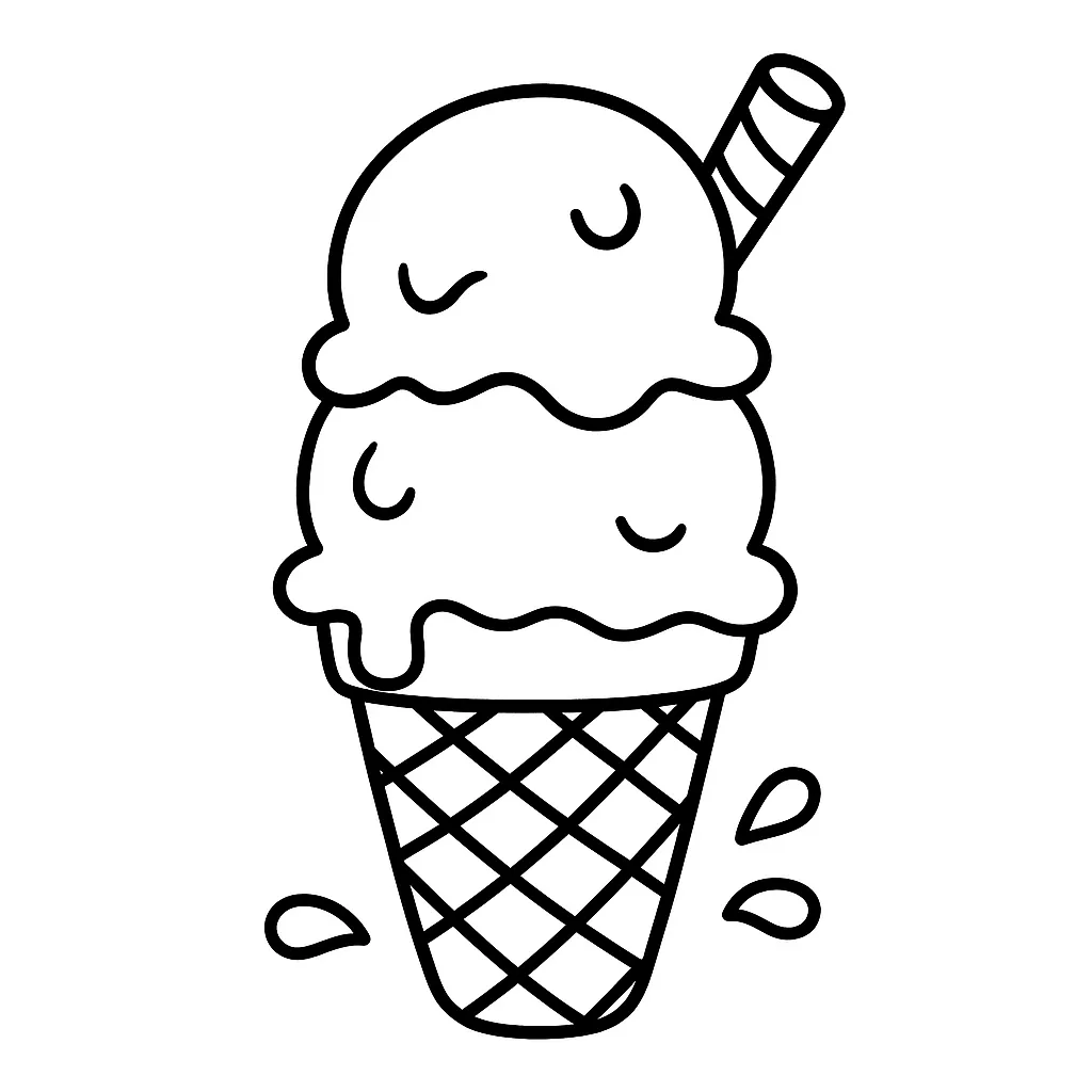 Ice Cream Cone with Two Scoops Coloring Page