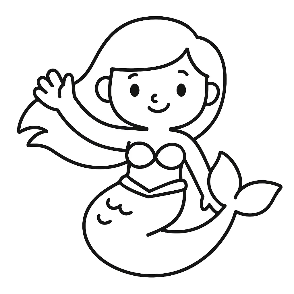 Mermaid Waving Coloring Page