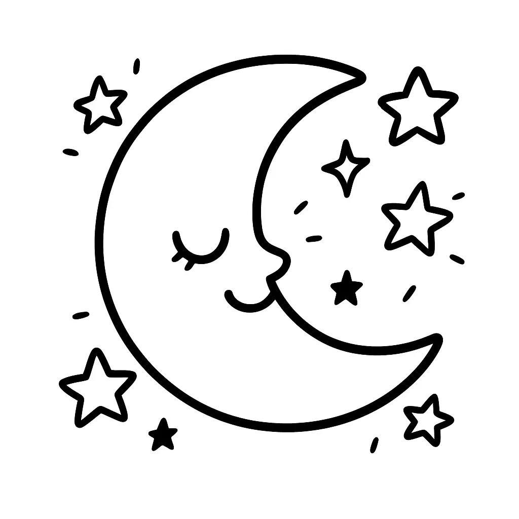 Moon and Stars Coloring Page