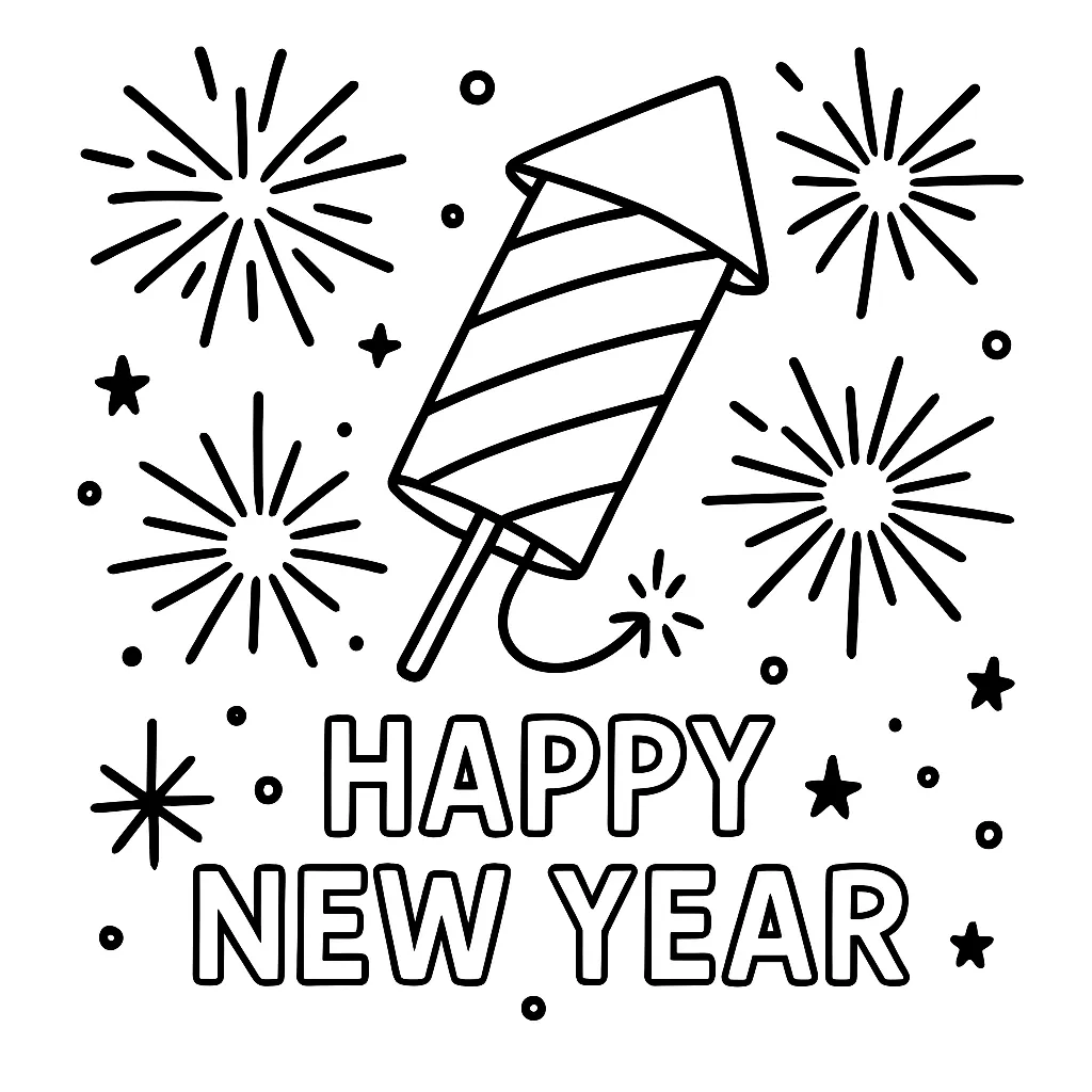 New Year's Fireworks Coloring Page