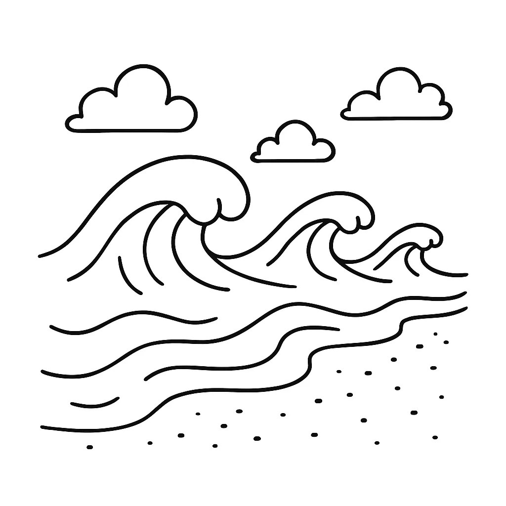 Ocean Waves on the Shore Coloring Page