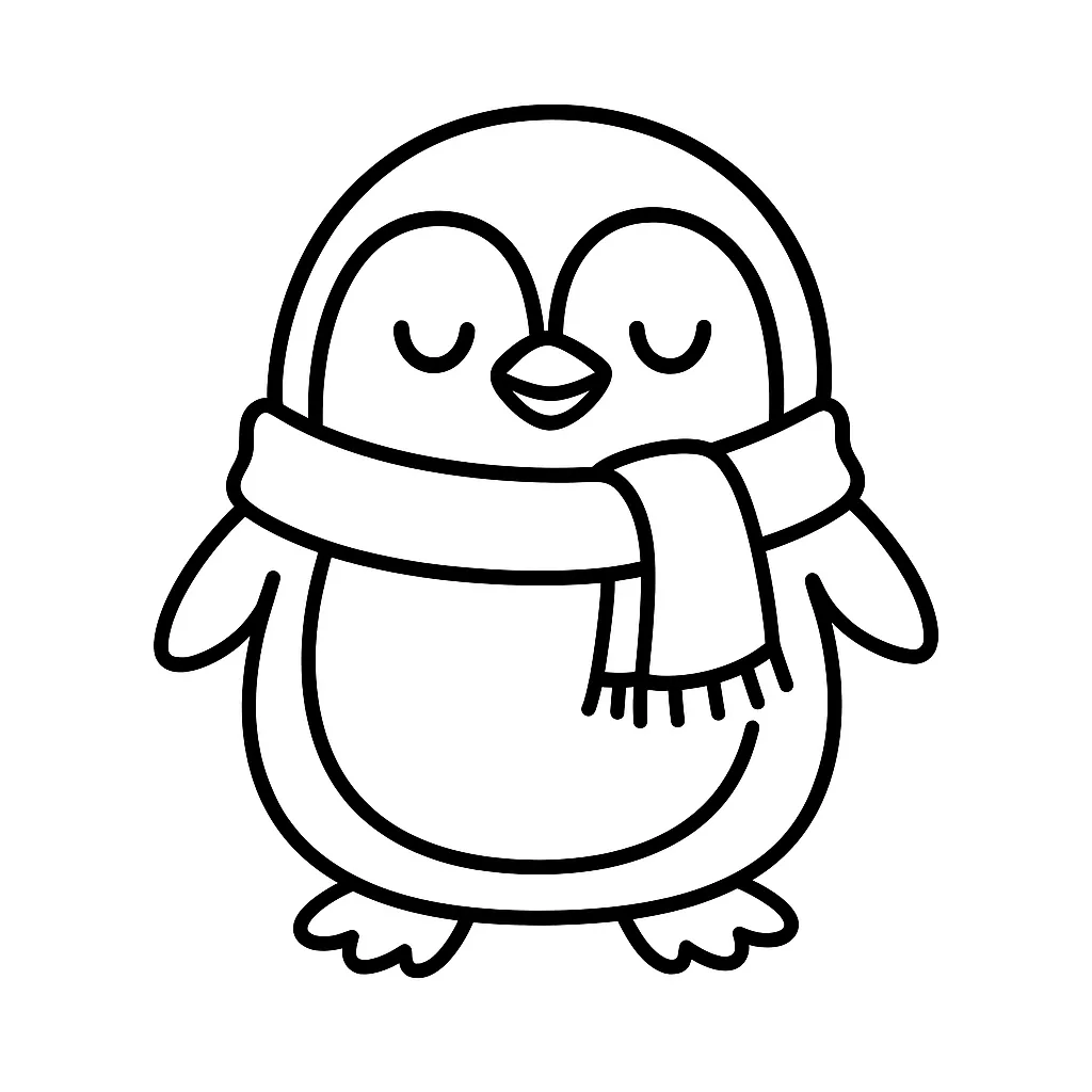 Penguin with a Scarf Coloring Page