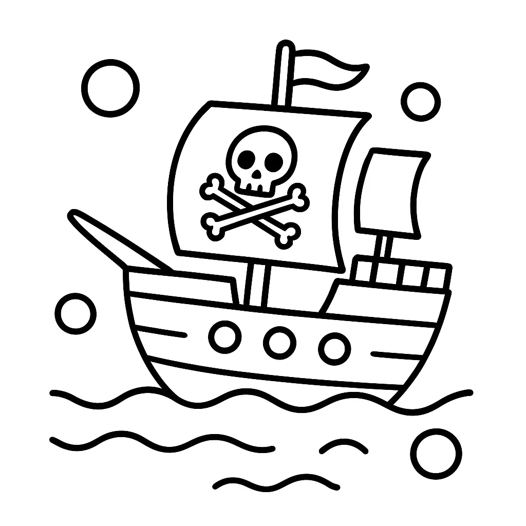 Pirate Ship on Water Coloring Page