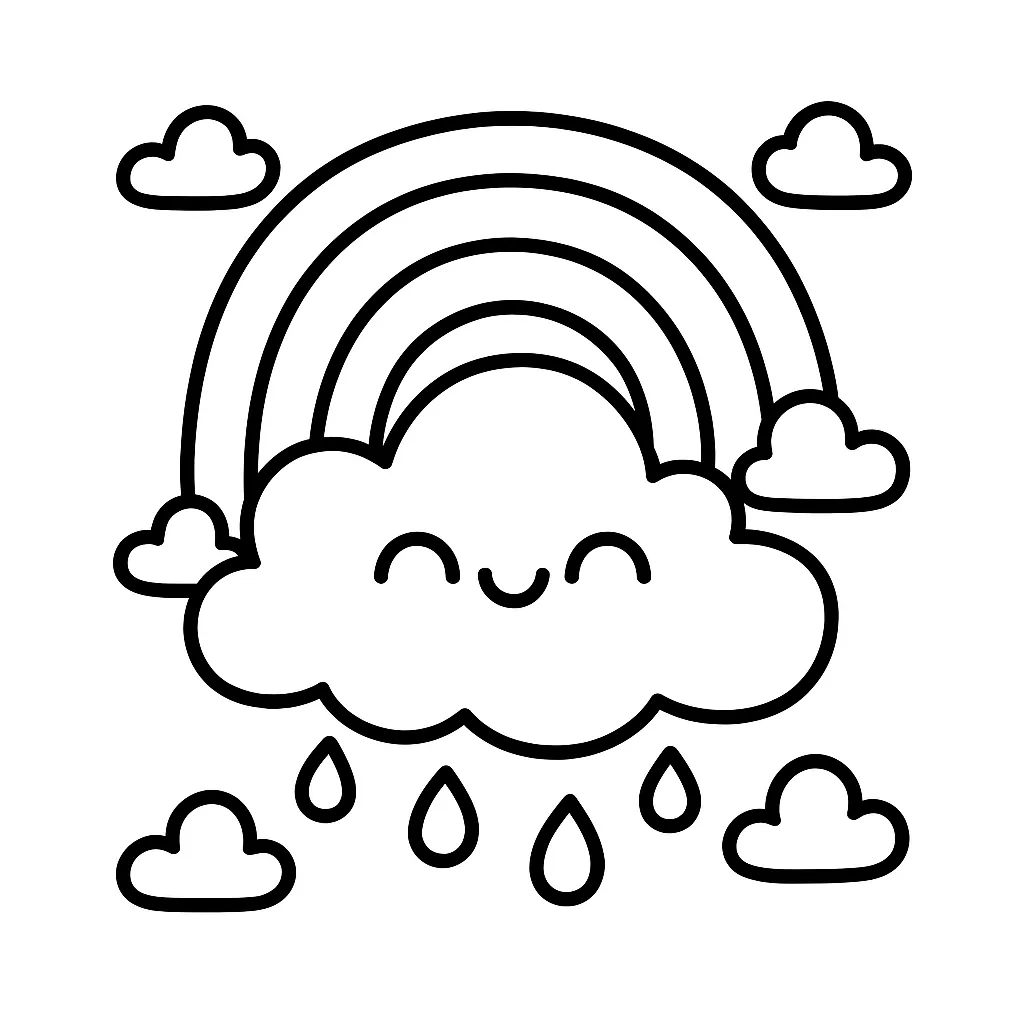Rain Cloud with a Rainbow Coloring Page