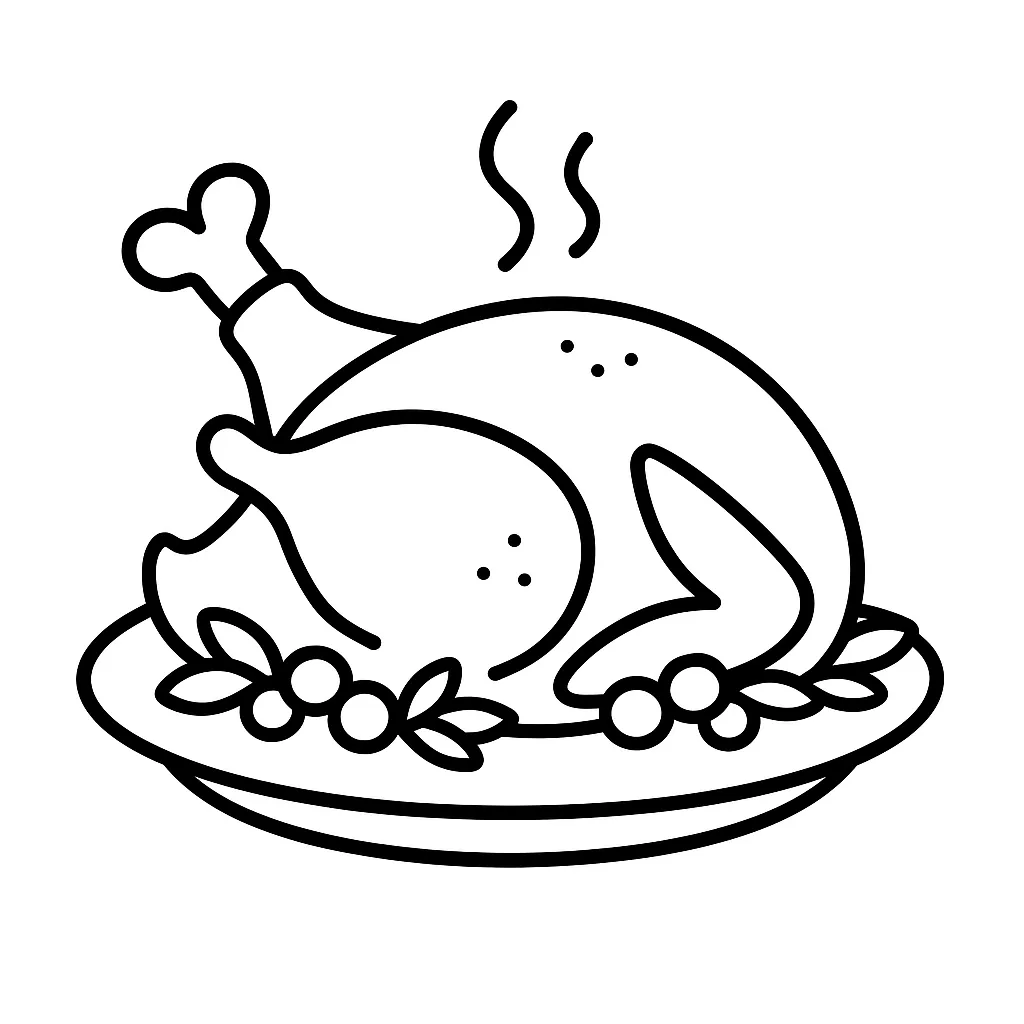 Roast Turkey for Thanksgiving Dinner Coloring Page