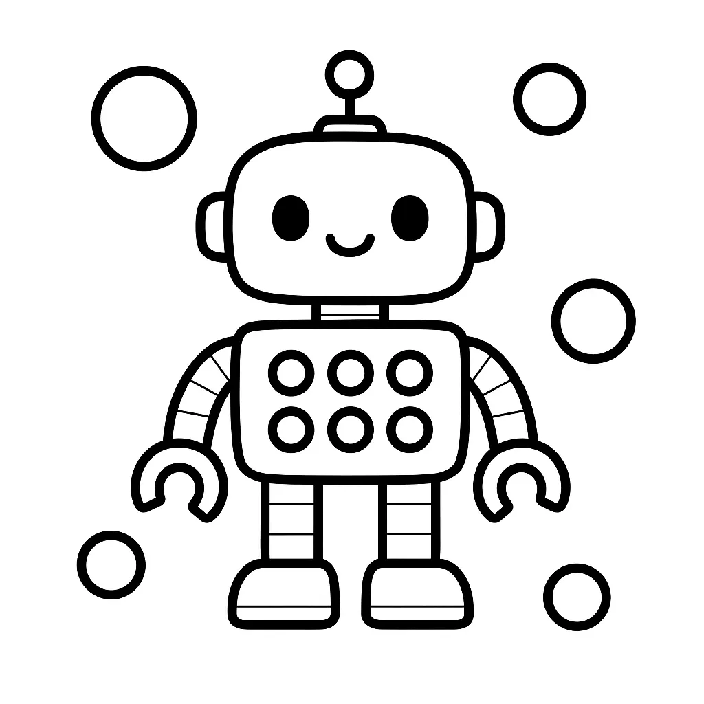 Robot with Buttons Coloring Page