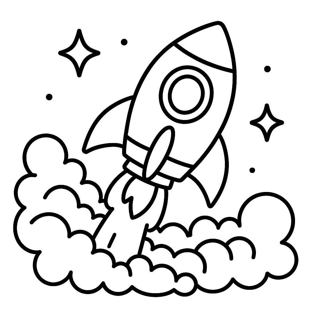 Rocket Blasting Off Coloring Page