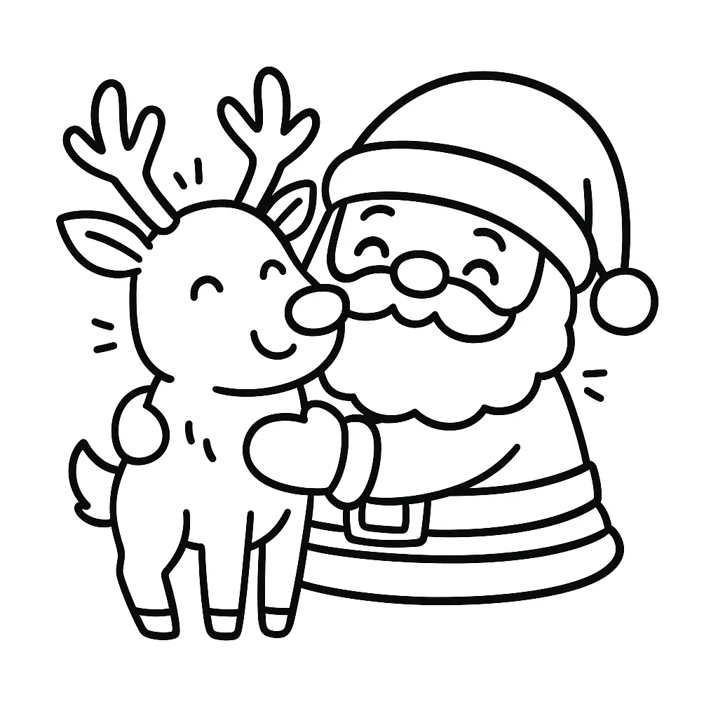 Santa Claus with Reindeer Coloring Page