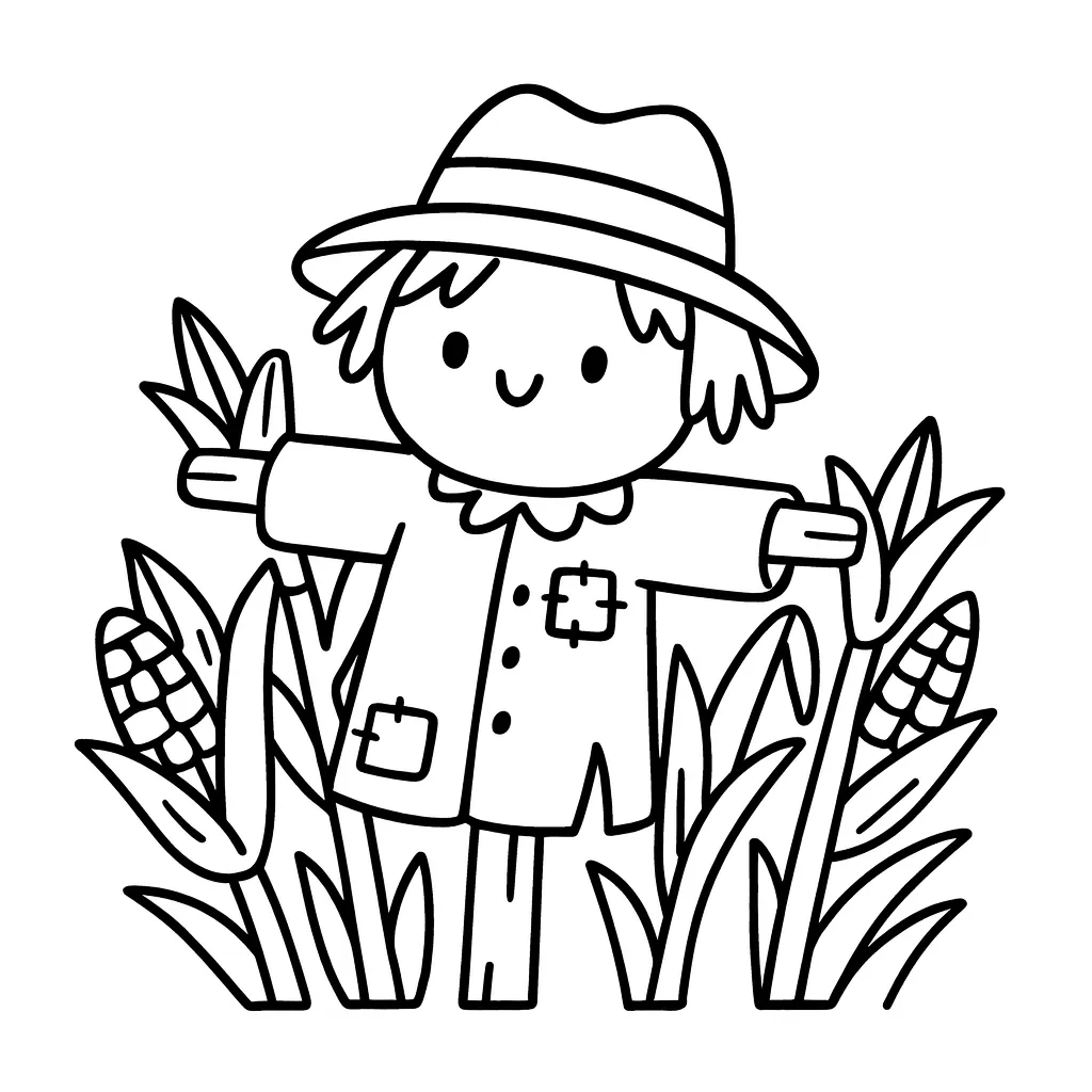 Scarecrow in Cornfield Coloring Page