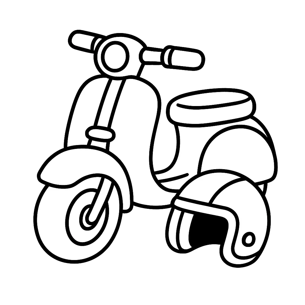 Scooter and Helmet Coloring Page