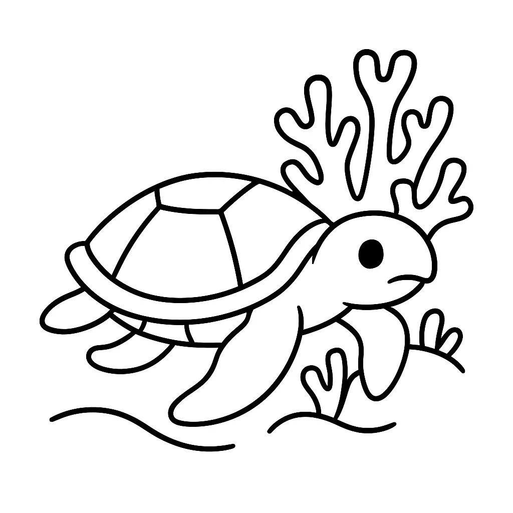 Sea Turtle and Coral Coloring Page