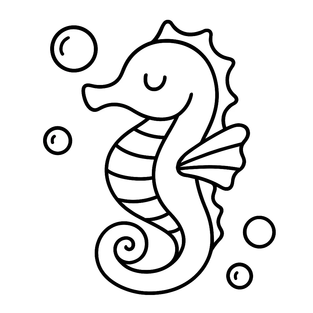 Seahorse and Bubbles Coloring Page