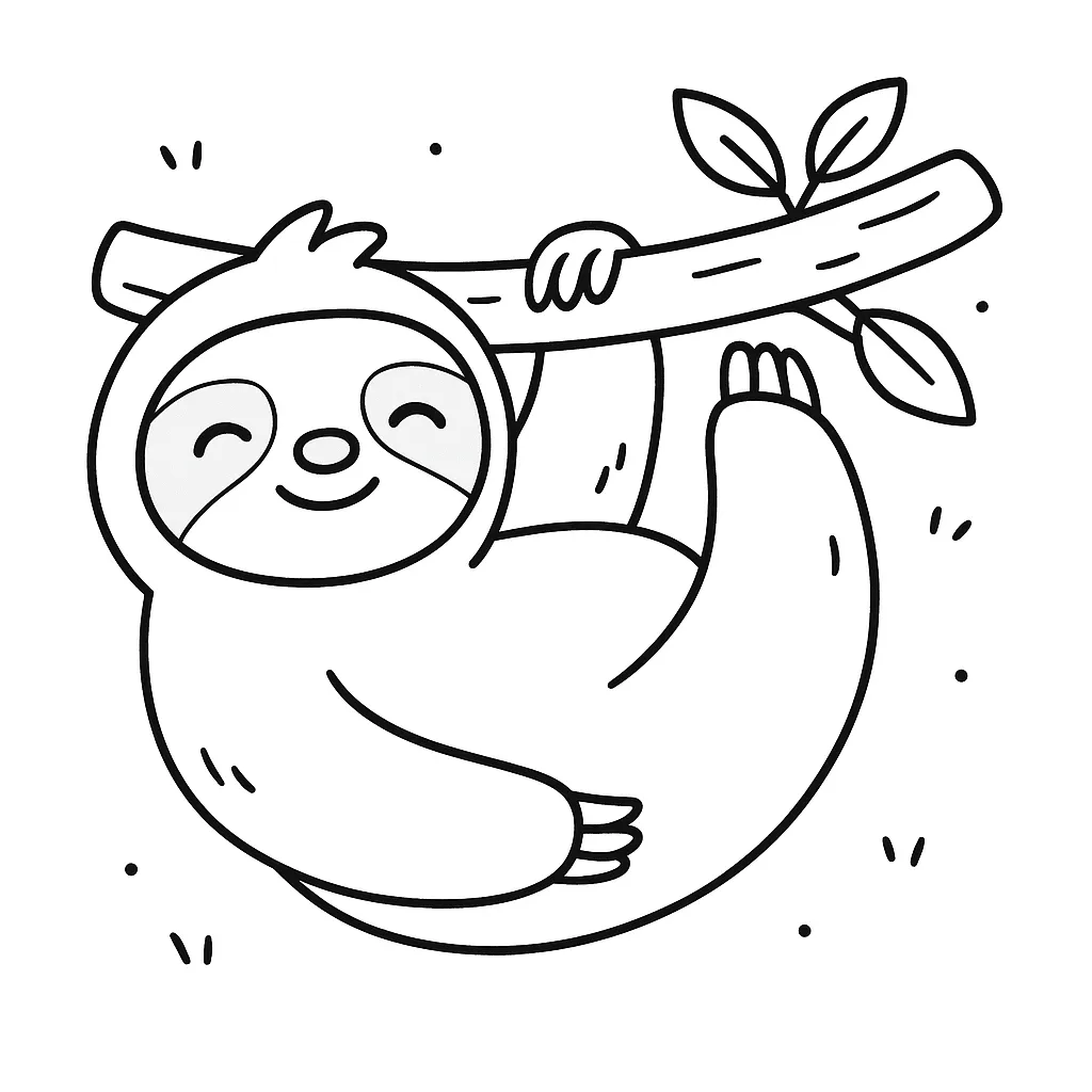 Sloth Hanging from a Branch Coloring Page