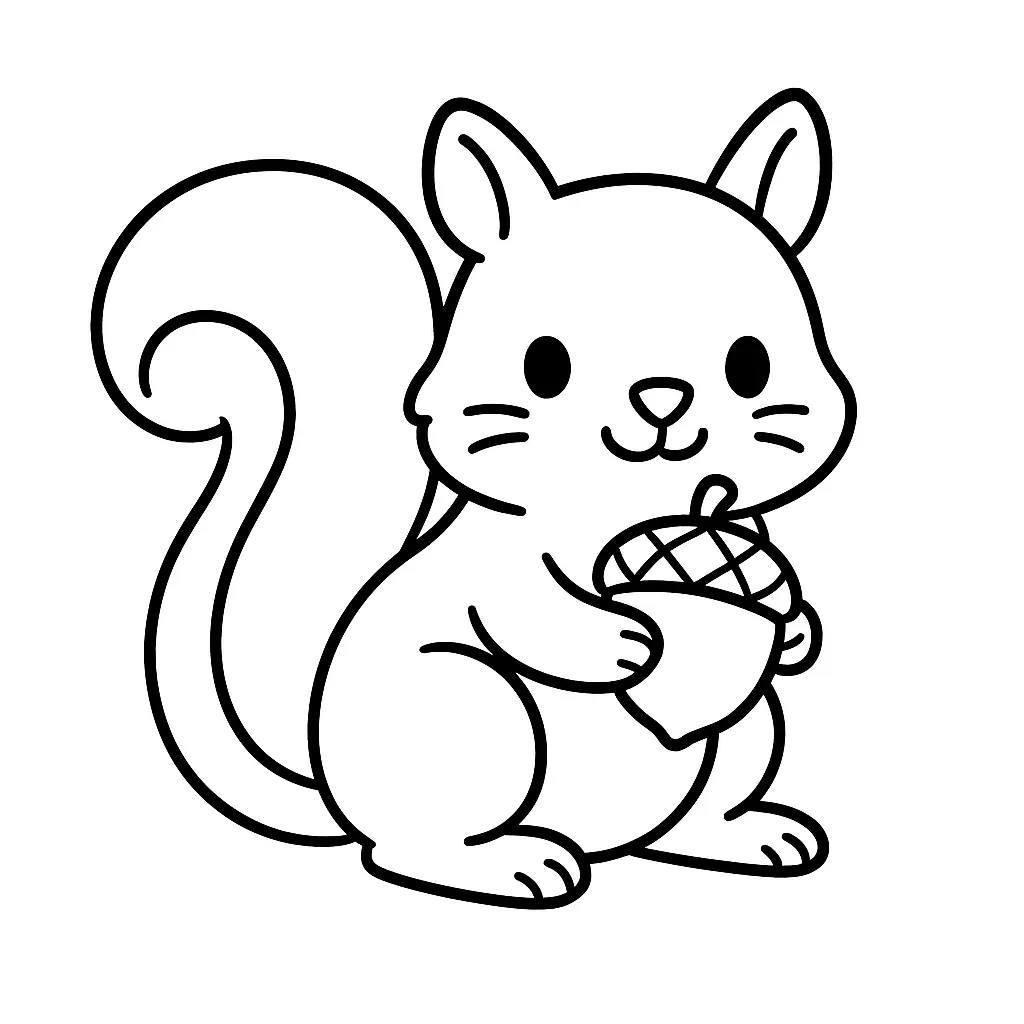 Squirrel Holding an Acorn Coloring Page
