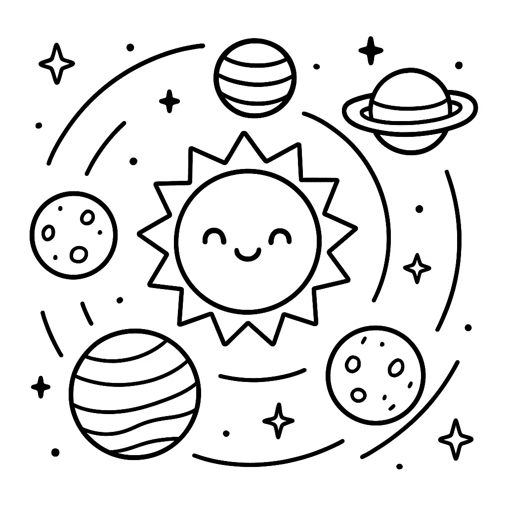 Sun and Planets Coloring Page